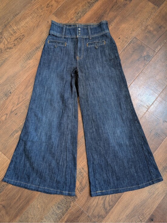Pilcro Denim - 70s Vintage Vibes Pilcro High Rise Wide Leg Flare Jeans Dark Wash Sz 25